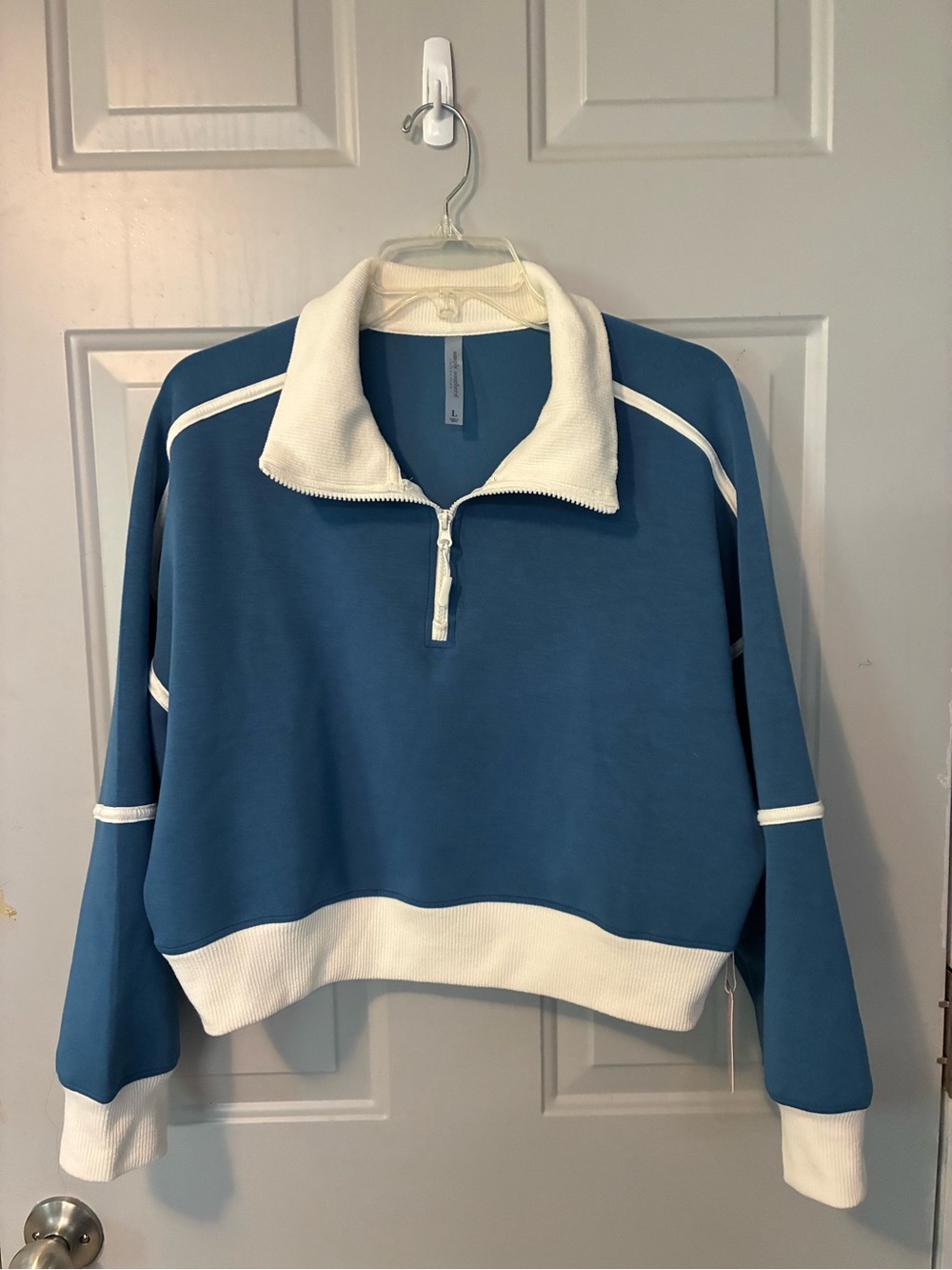 Simply Southern Blue and White Half-Zip Sweatshirt